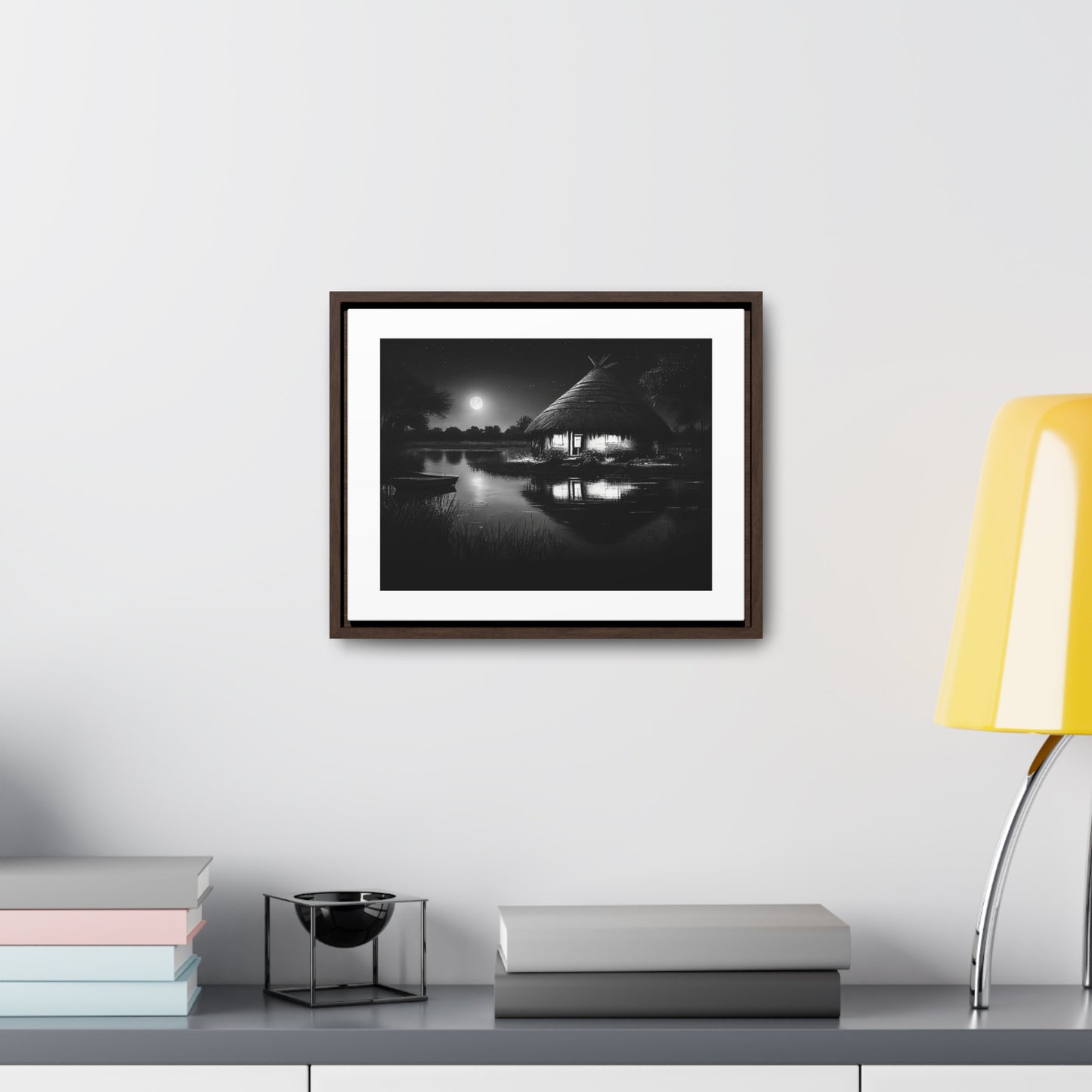Moonlit Serenity - Framed Canvas b&w Wall Art