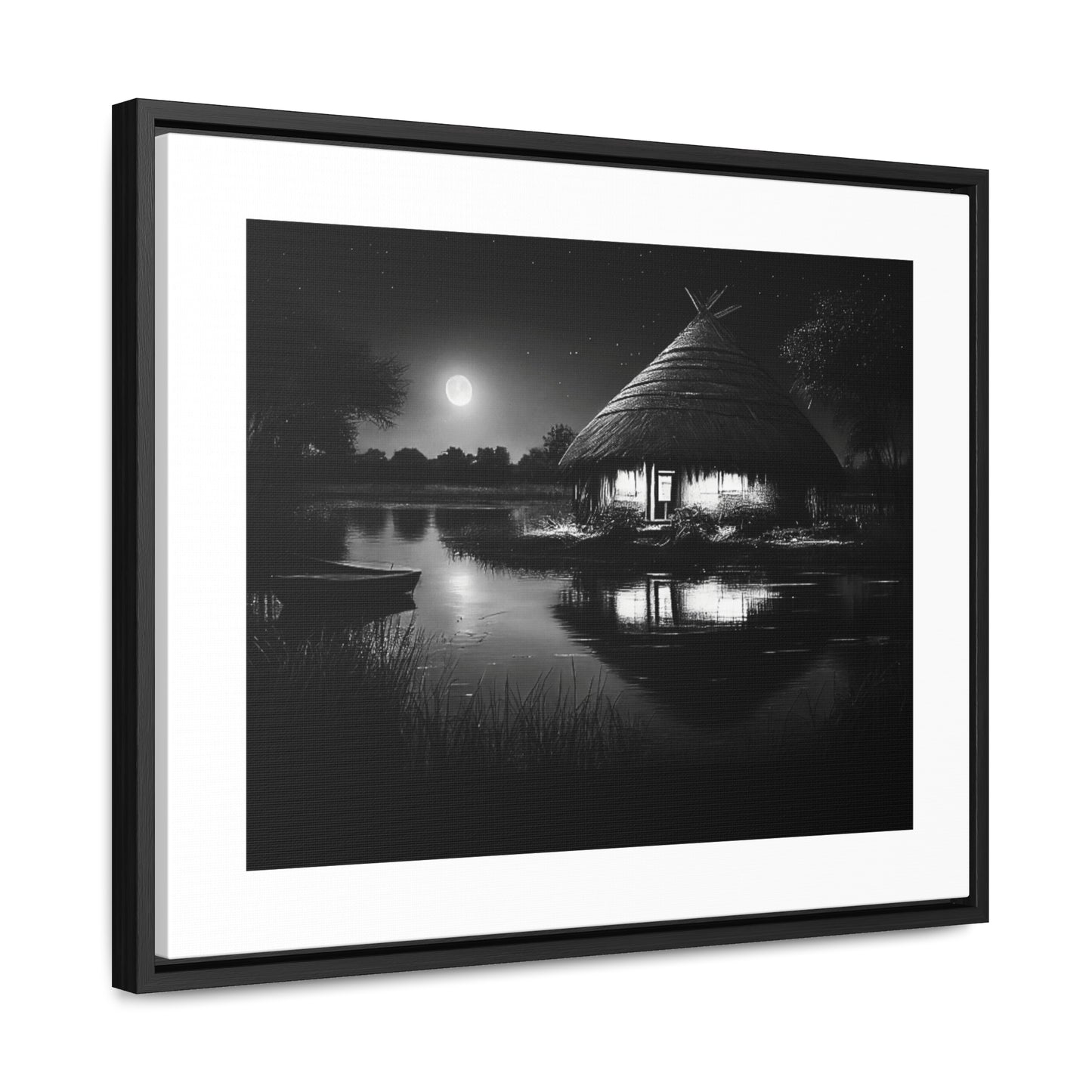 Moonlit Serenity - Framed Canvas b&w Wall Art