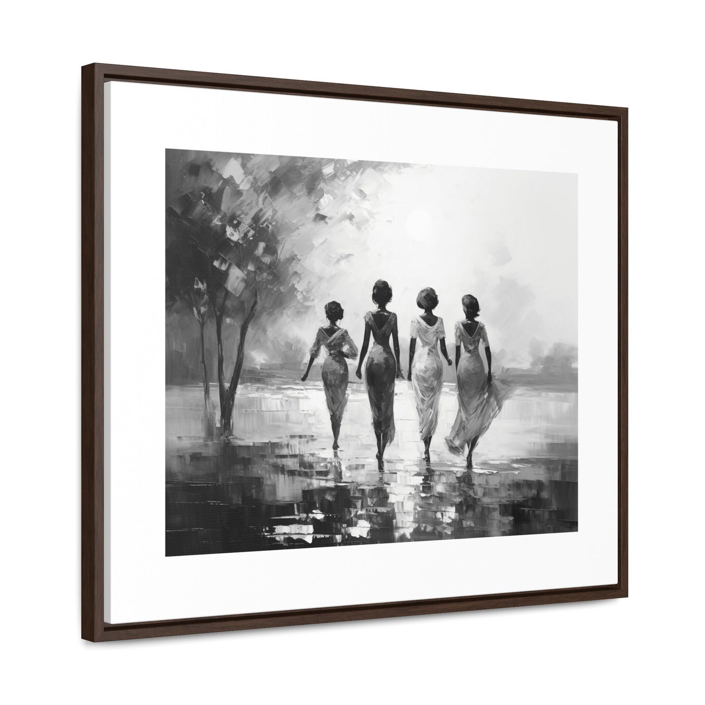 Sunlit Stroll - Framed Canvas b&w Wall Art
