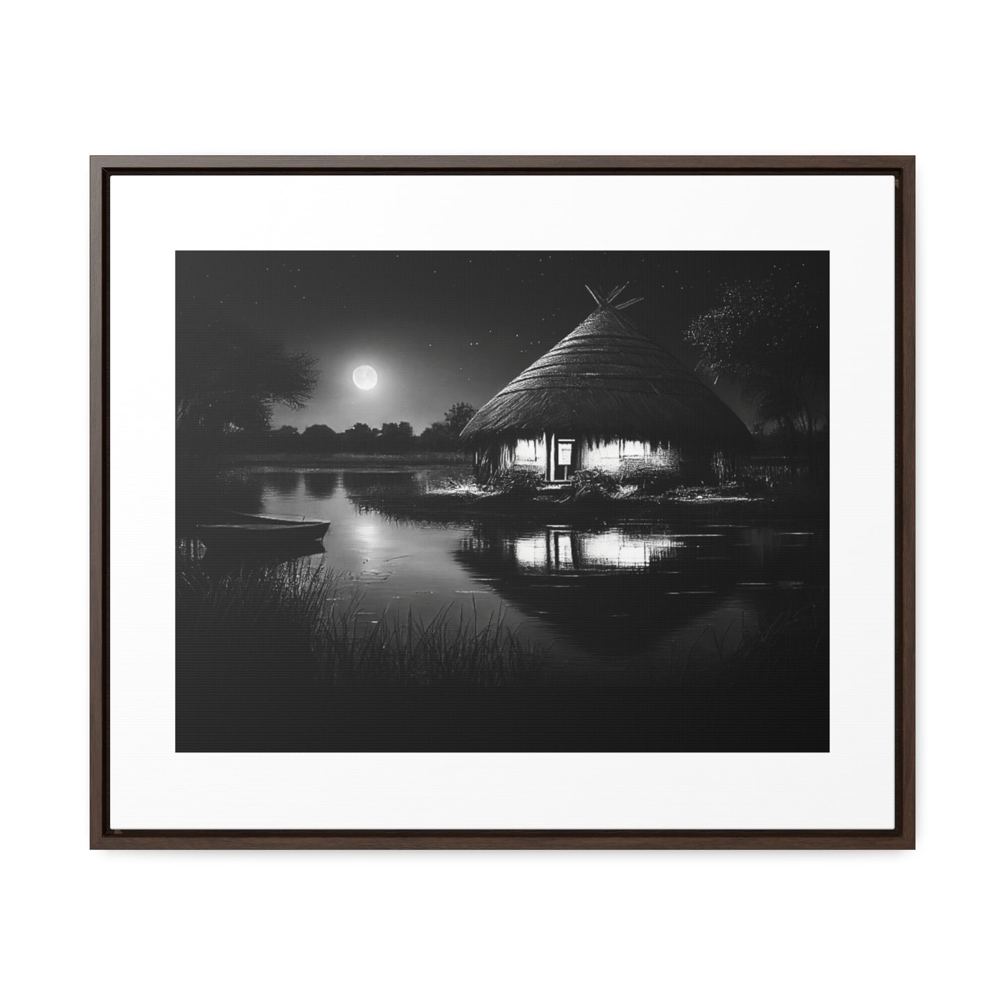Moonlit Serenity - Framed Canvas b&w Wall Art