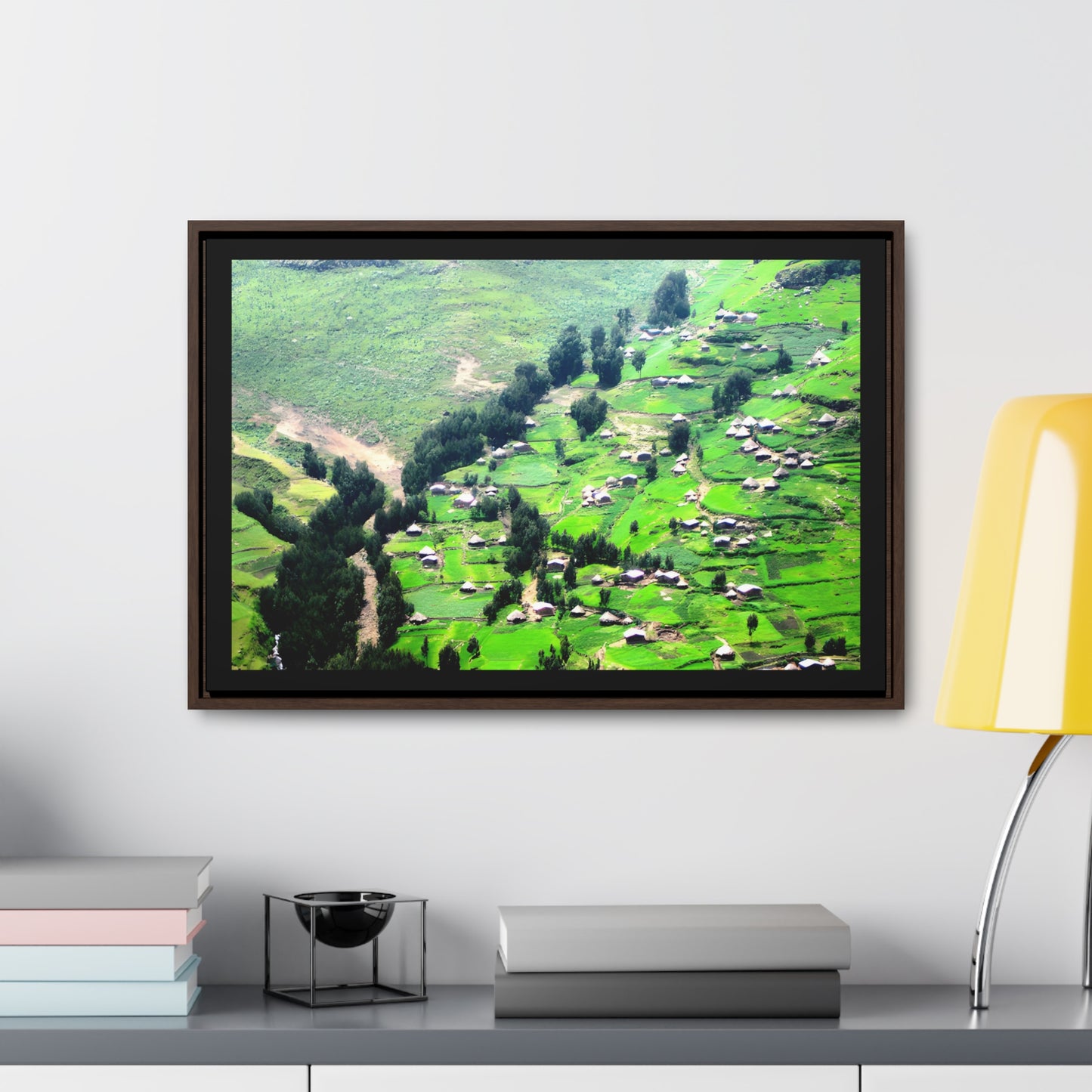 The Simien Mountain Village - Framed Canvas Photography