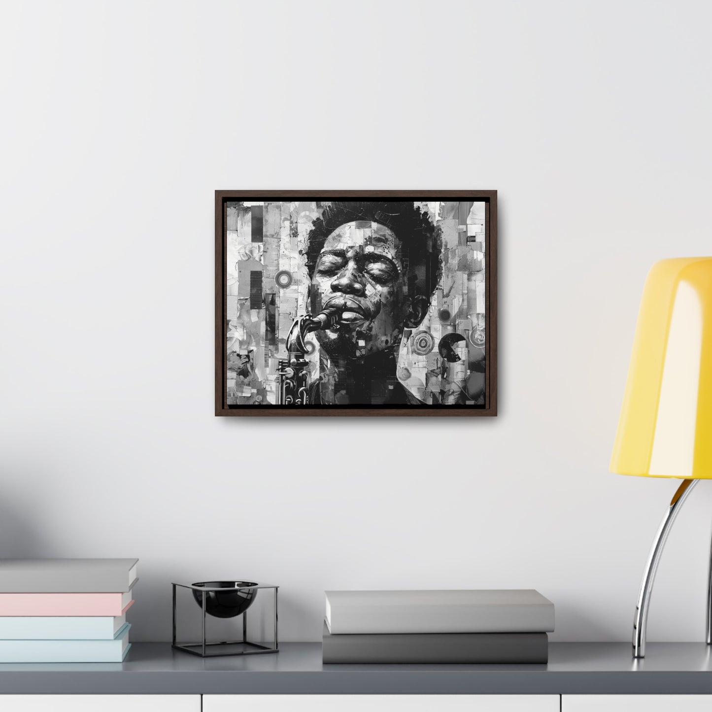 Soul of the Sax - Framed Canvas b&w Wall Art