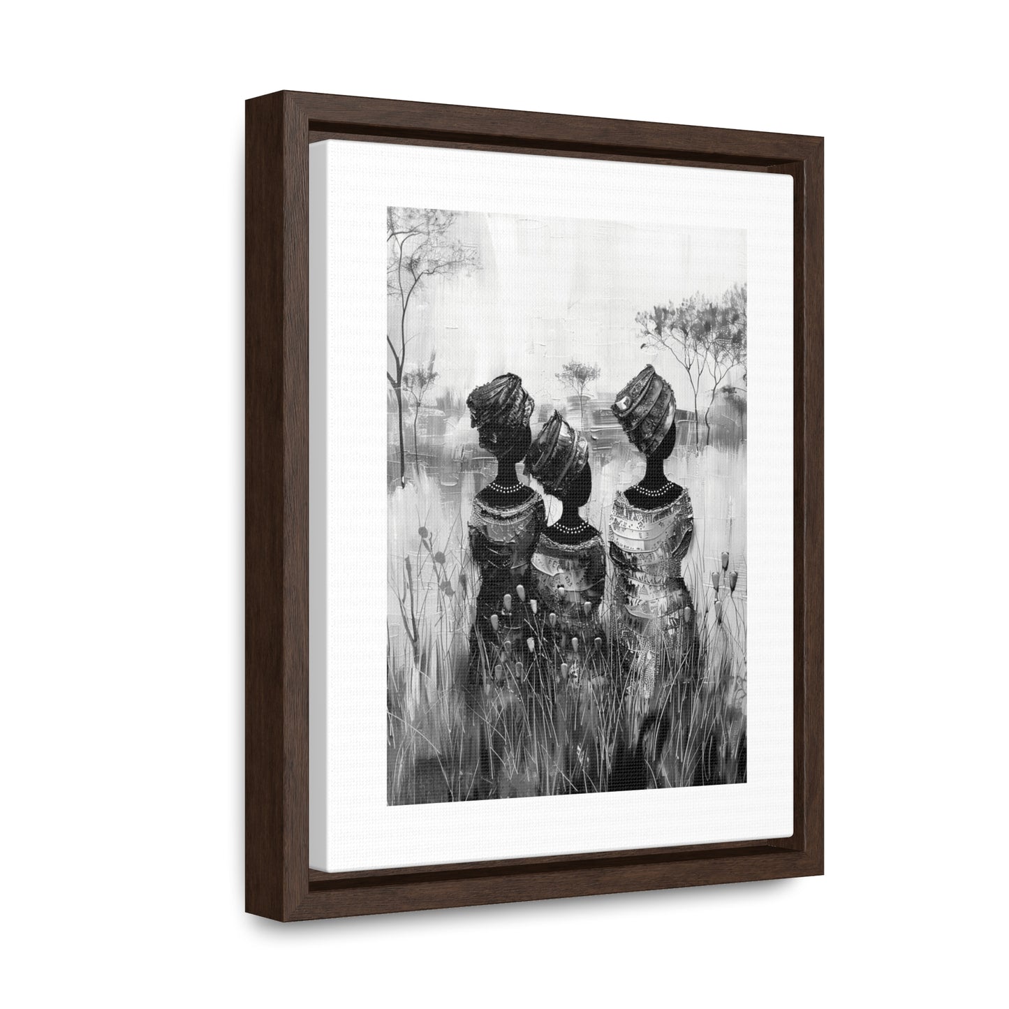 Sisters of the Savannah - Framed Canvas b&w Wall Art