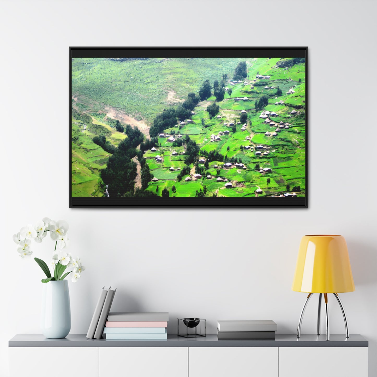 The Simien Mountain Village - Framed Canvas Photography