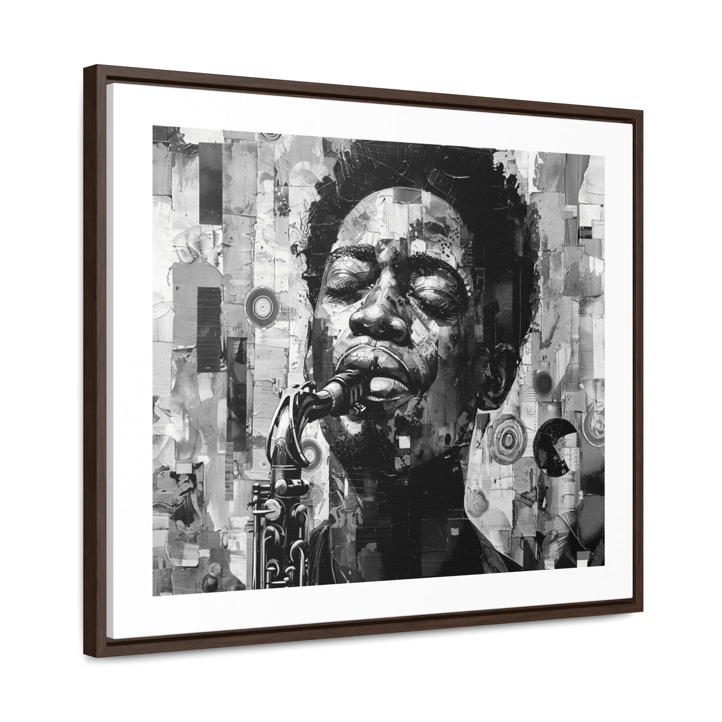 Soul of the Sax - Framed Canvas b&w Wall Art