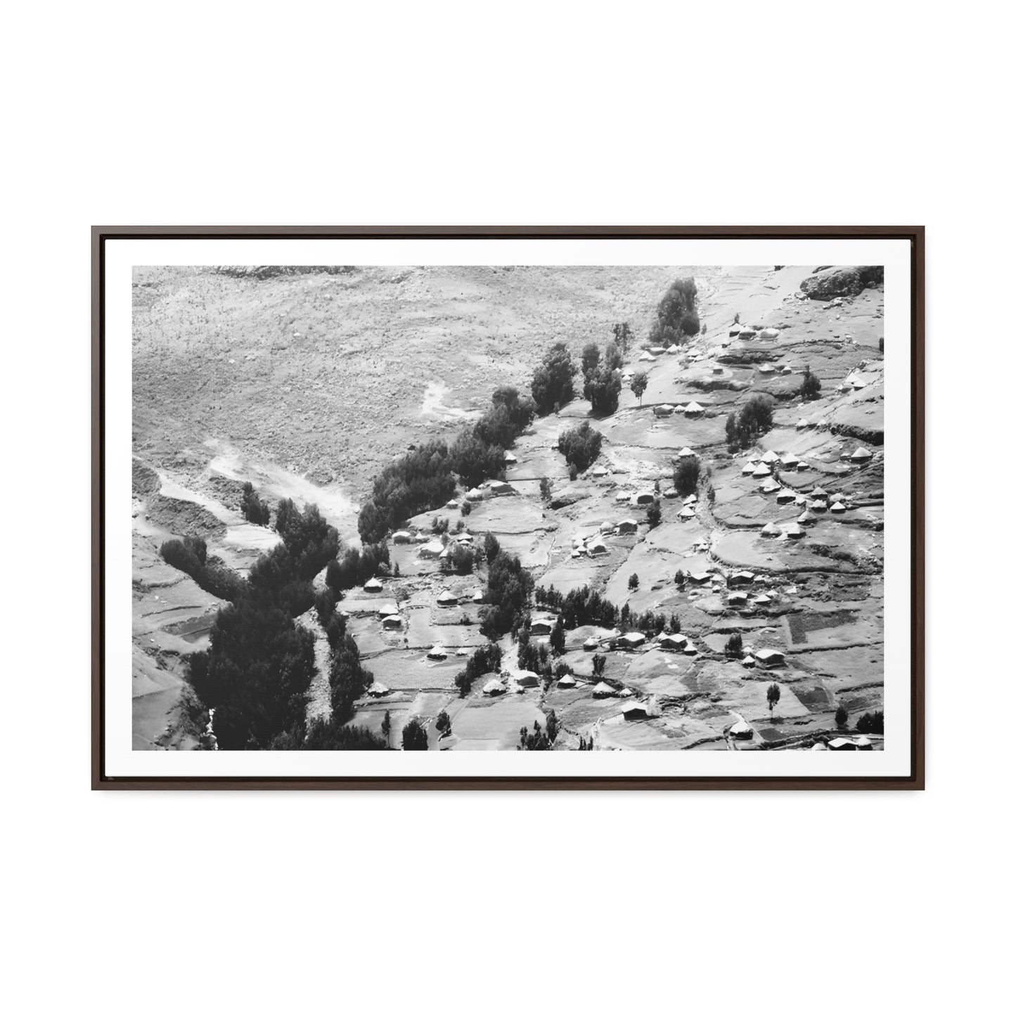 The Simien Mountain Village - Framed Canvas b&w Photography