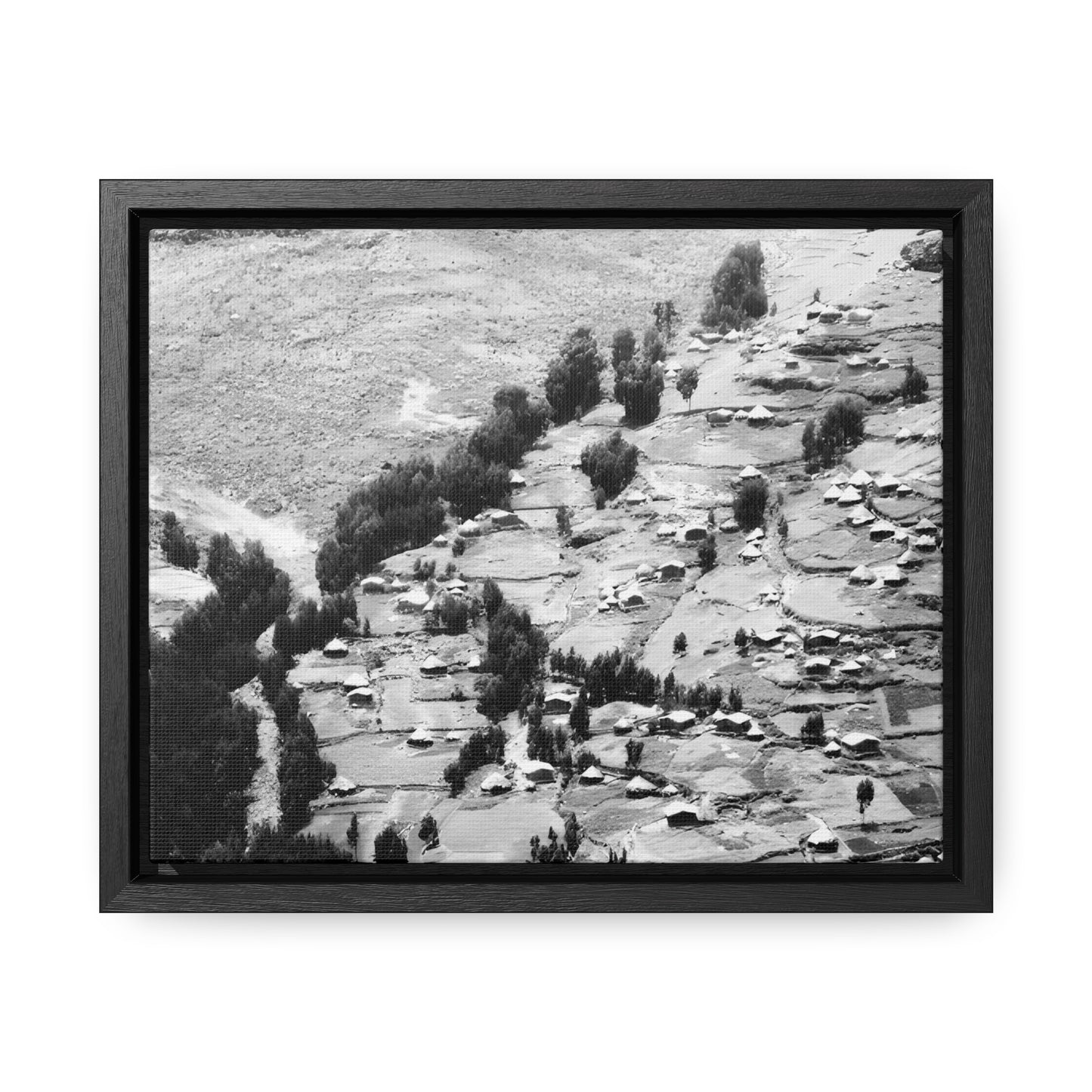 The Simien Mountain Village - Framed Canvas b&w Photography