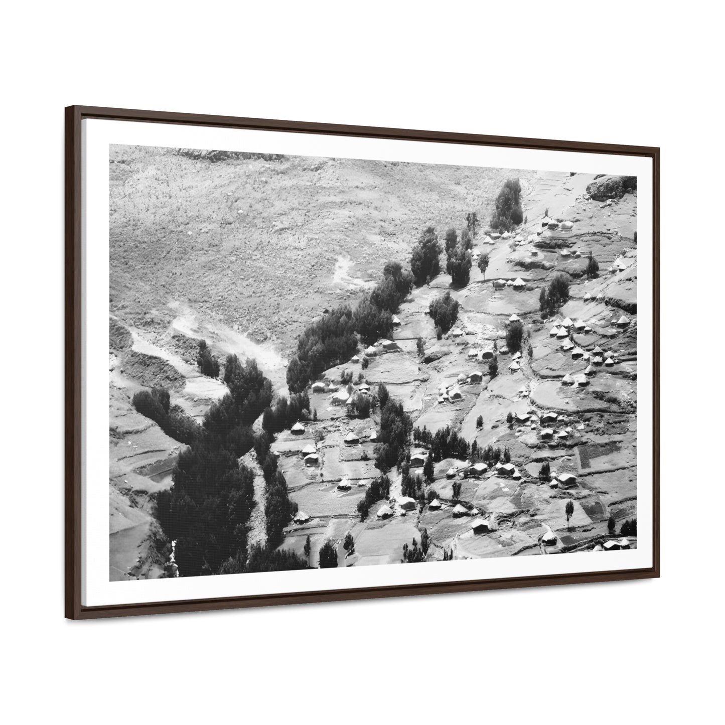 The Simien Mountain Village - Framed Canvas b&w Photography