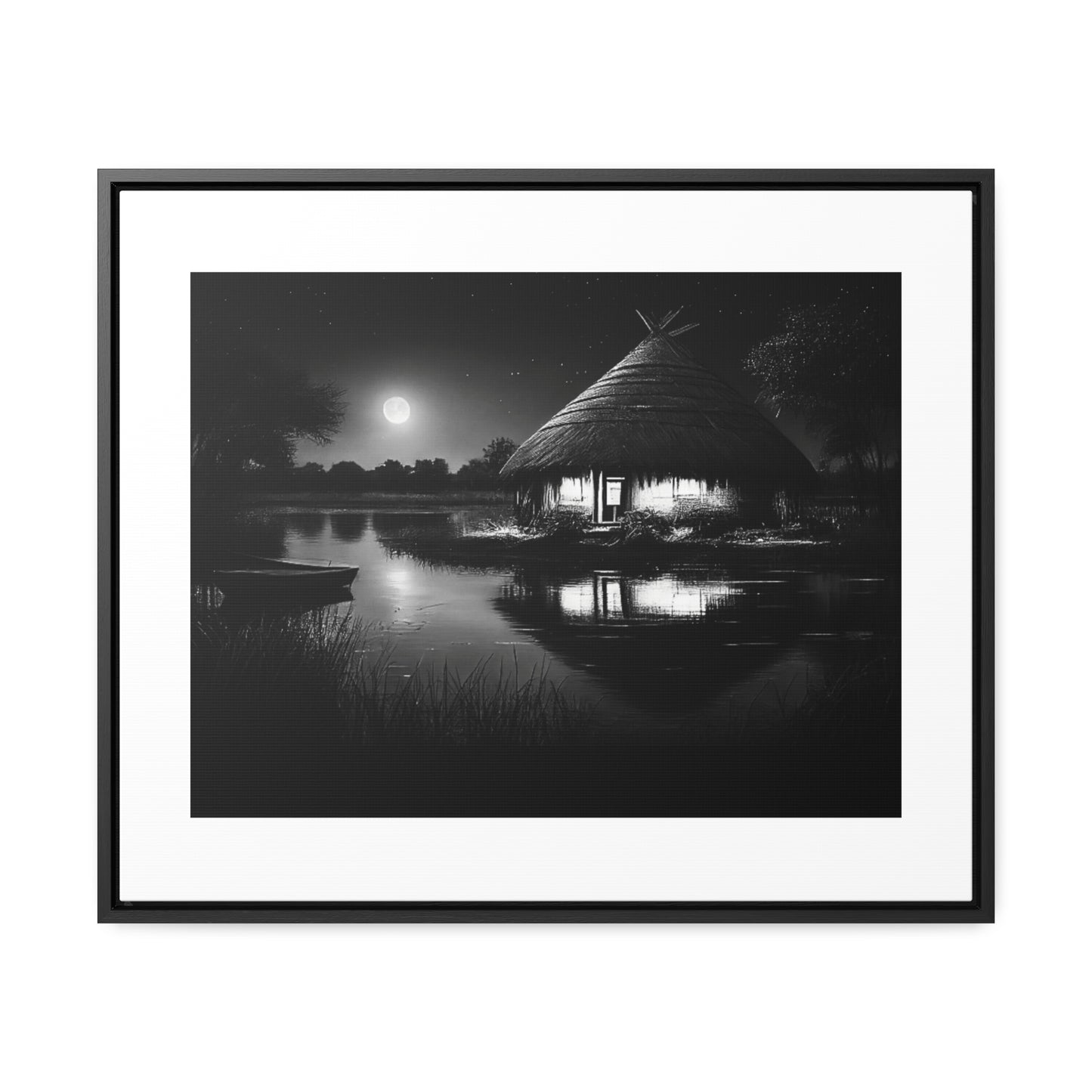 Moonlit Serenity - Framed Canvas b&w Wall Art
