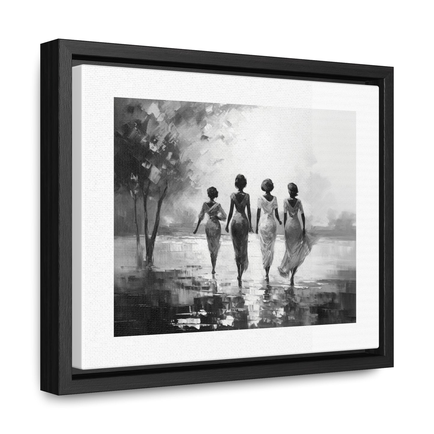Sunlit Stroll - Framed Canvas b&w Wall Art