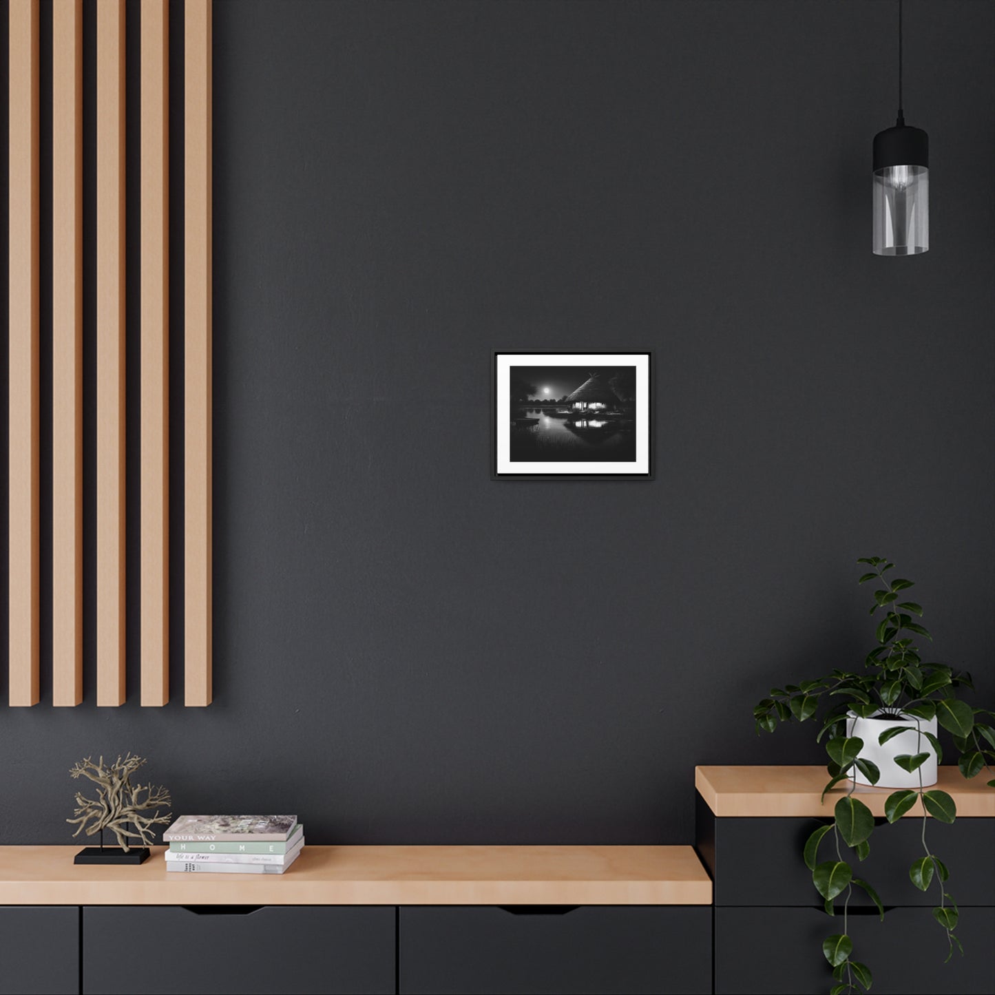 Moonlit Serenity - Framed Canvas b&w Wall Art