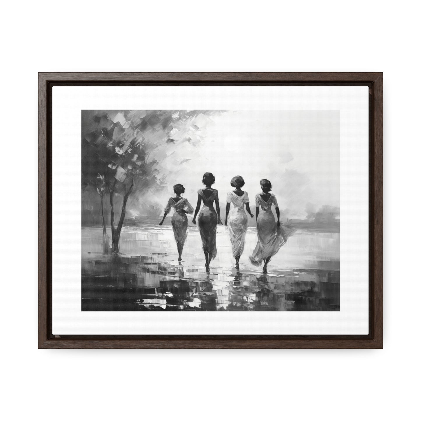 Sunlit Stroll - Framed Canvas b&w Wall Art