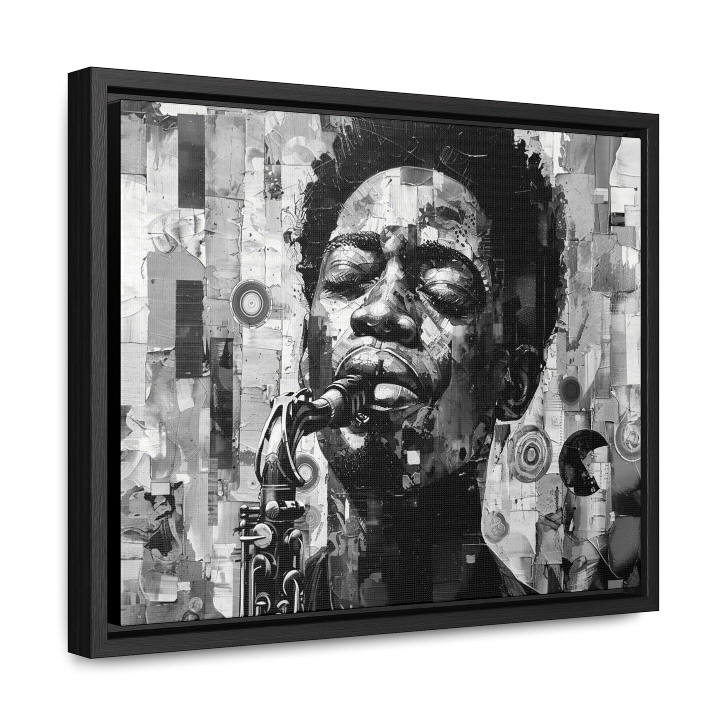 Soul of the Sax - Framed Canvas b&w Wall Art