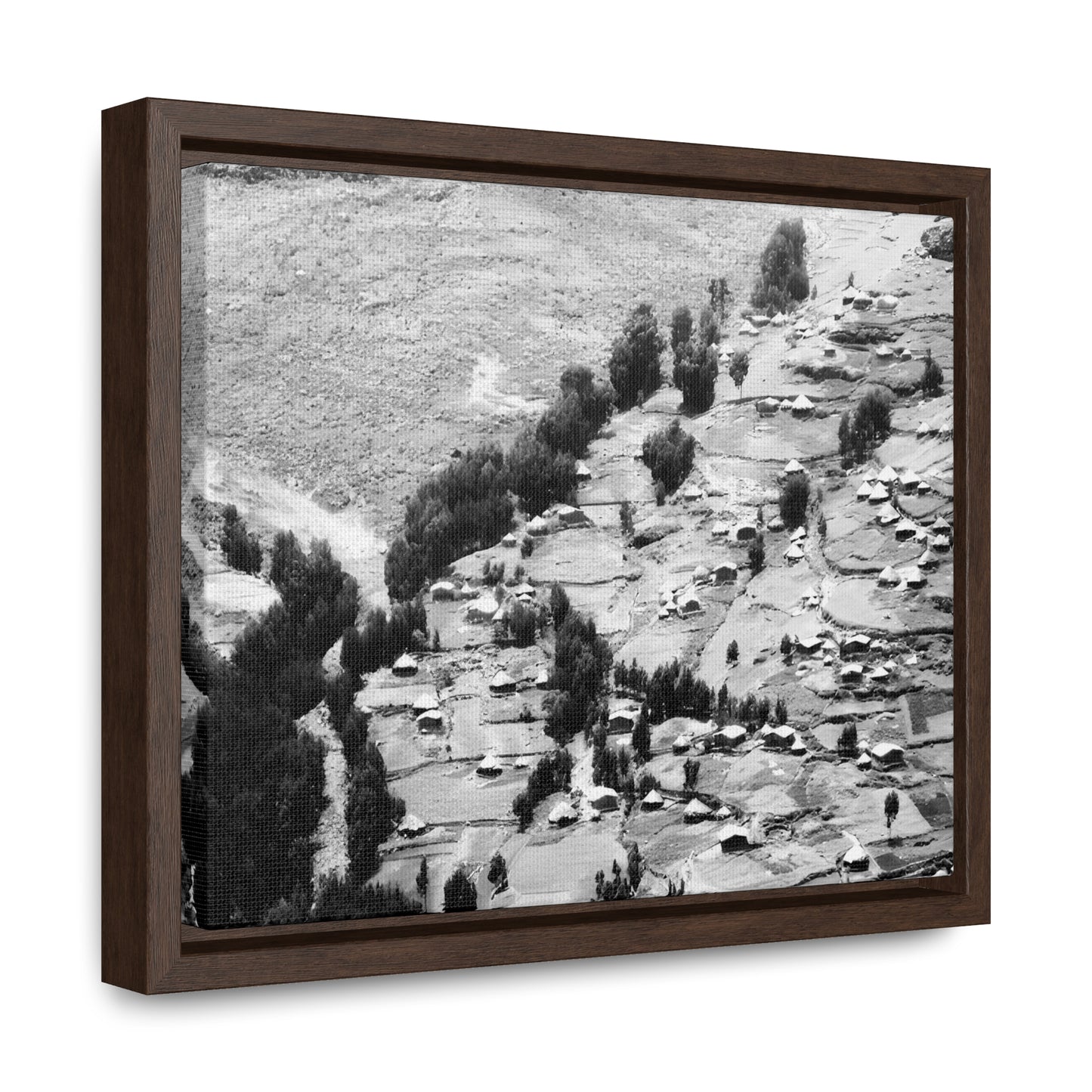 The Simien Mountain Village - Framed Canvas b&w Photography