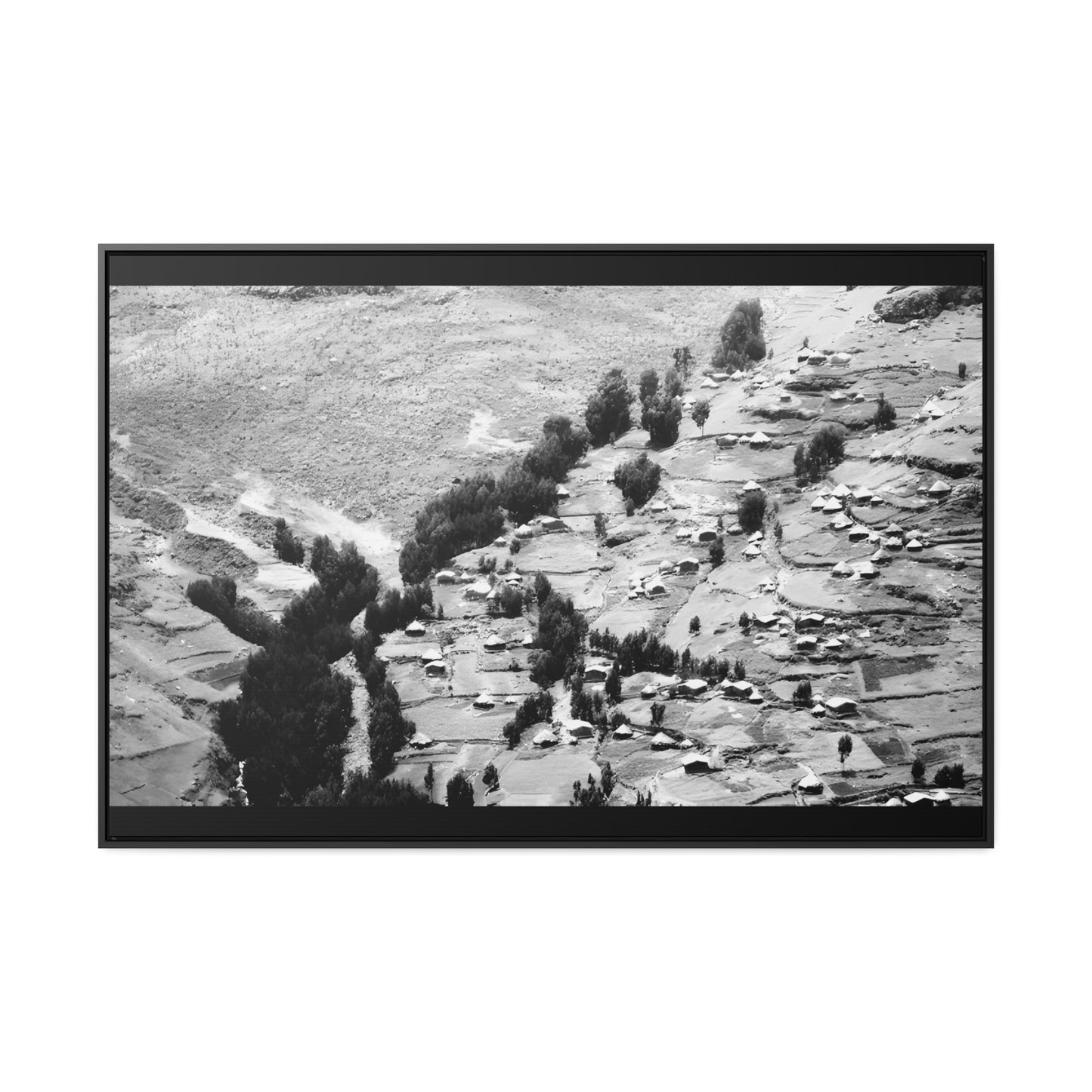 The Simien Mountain Village - Framed Canvas b&w Photography