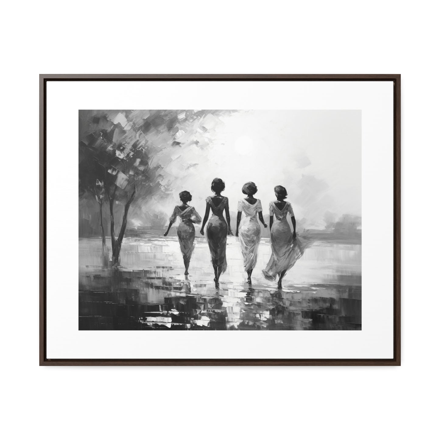 Sunlit Stroll - Framed Canvas b&w Wall Art