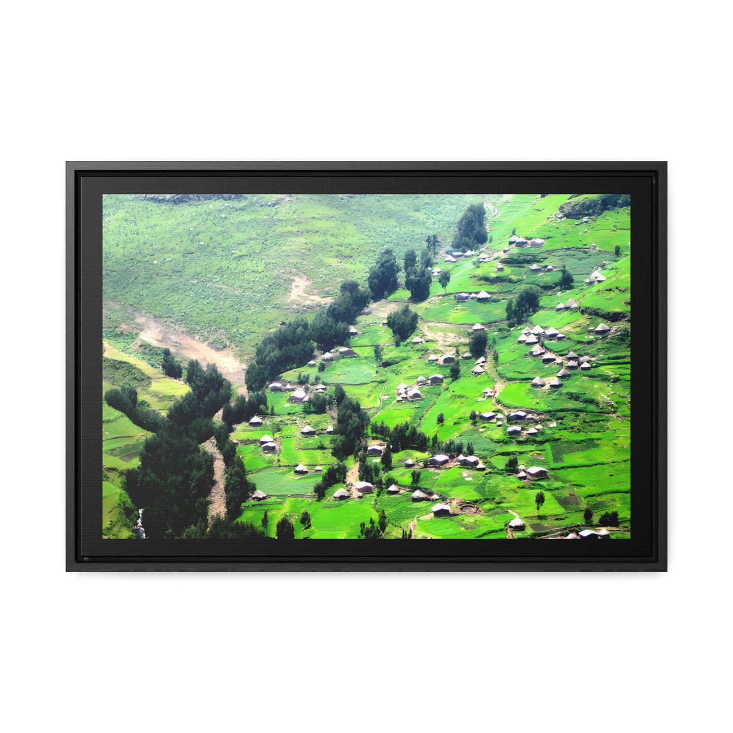 The Simien Mountain Village - Framed Canvas Photography