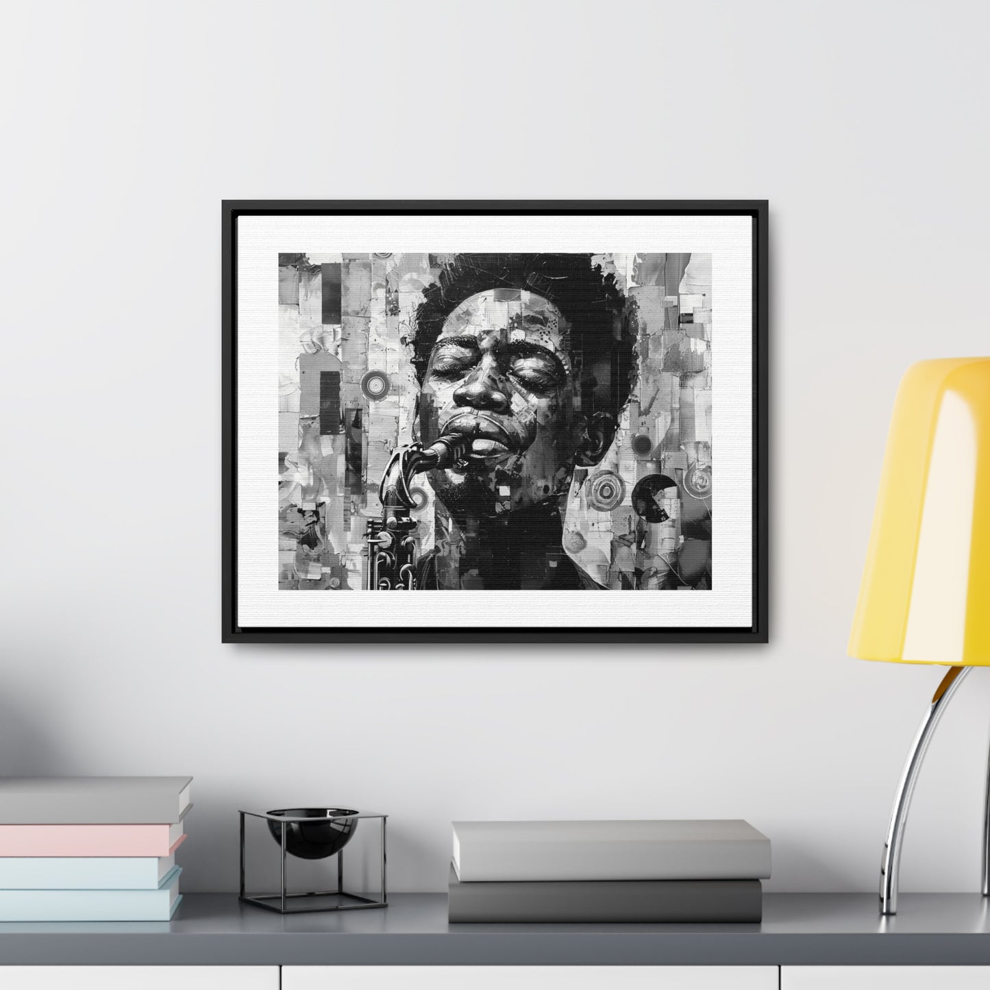 Soul of the Sax - Framed Canvas b&w Wall Art