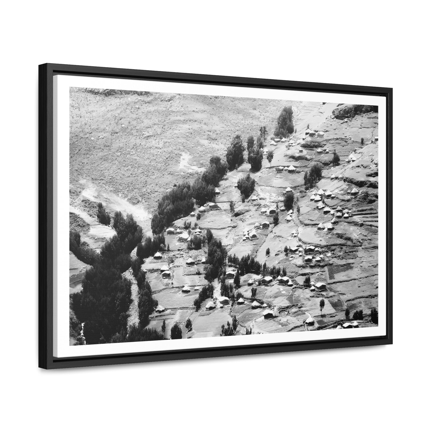 The Simien Mountain Village - Framed Canvas b&w Photography