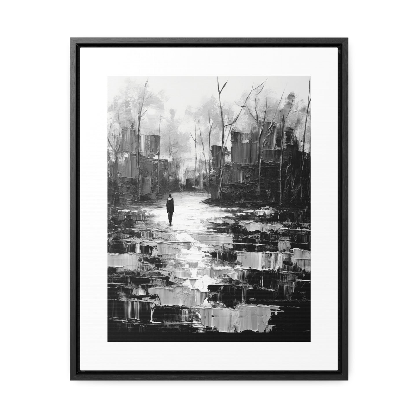 Solitude's Wisdom - Framed Canvas b&w Wall Art