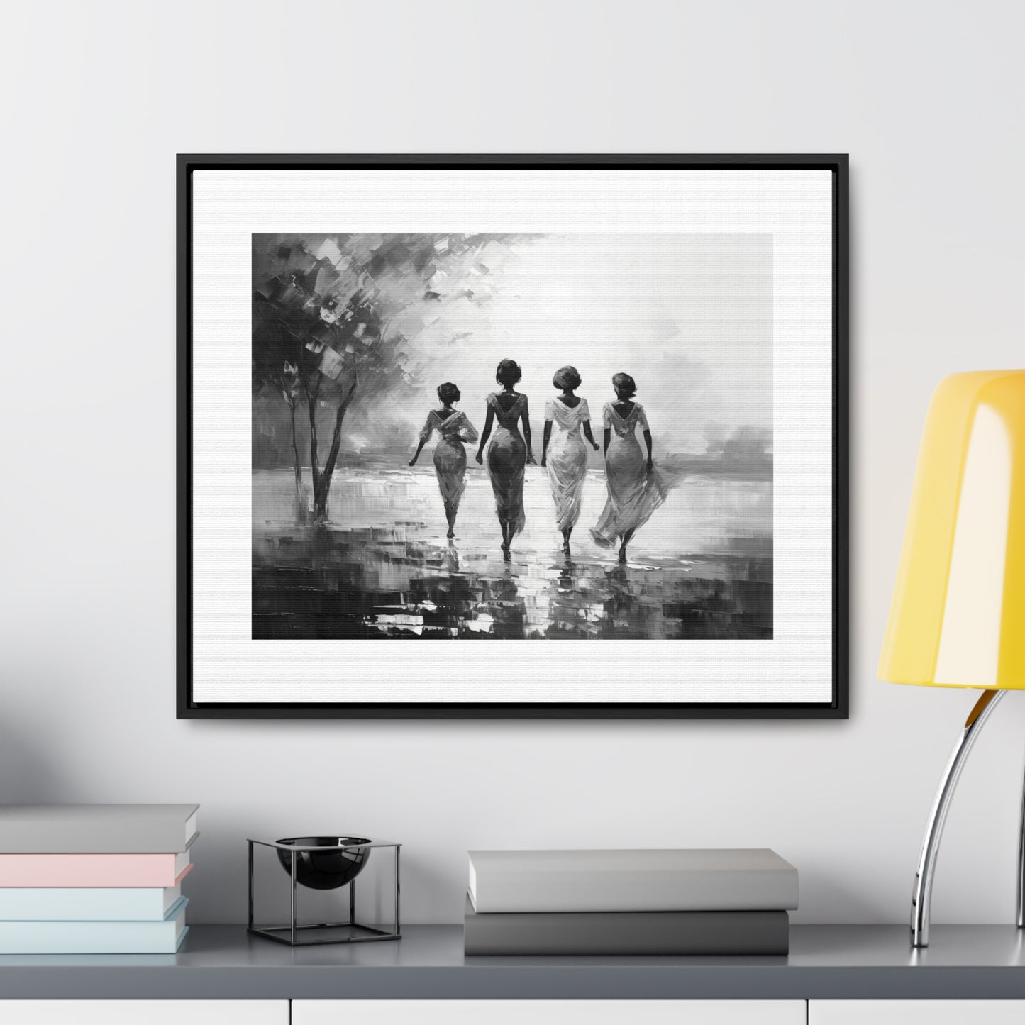 Sunlit Stroll - Framed Canvas b&w Wall Art