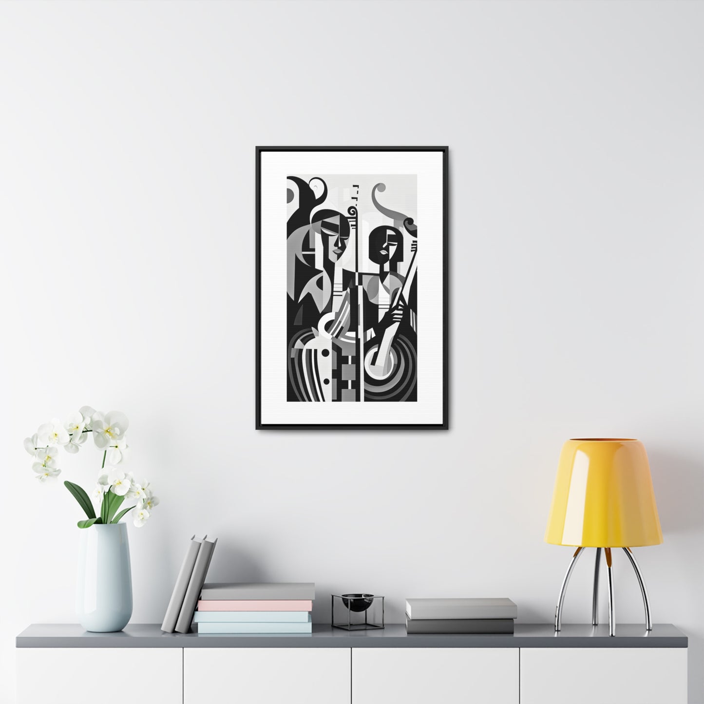 The Melodic Duo - Framed Canvas b&w Wall Art