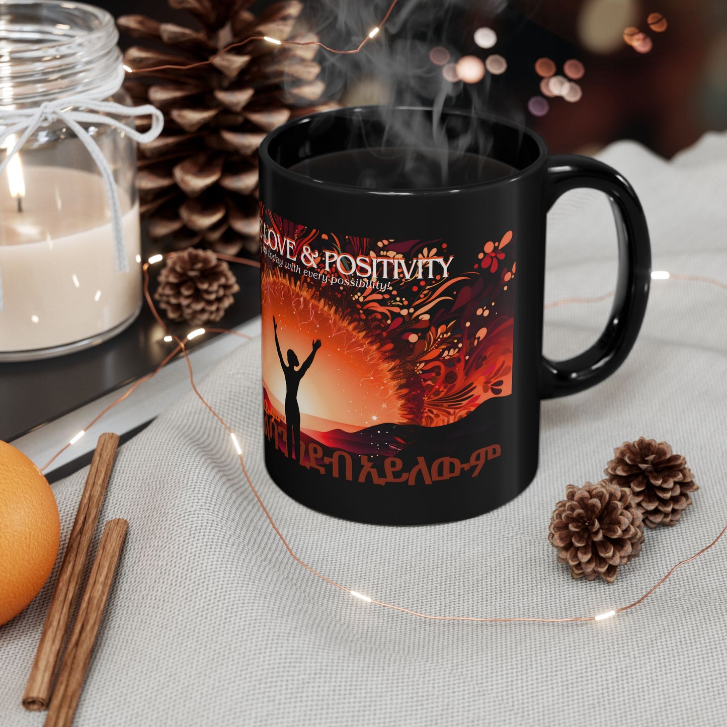 Woman Dreams Ceramic Mug, black