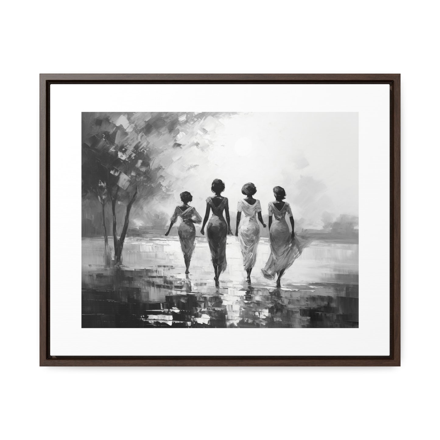 Sunlit Stroll - Framed Canvas b&w Wall Art