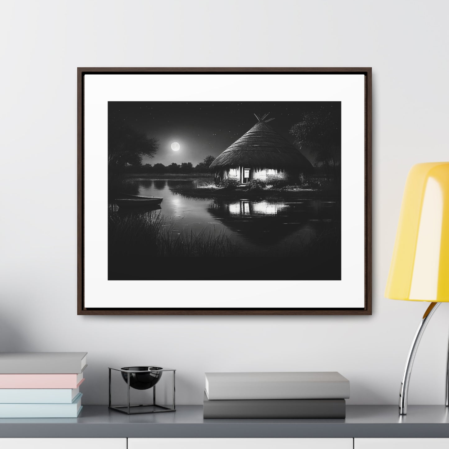 Moonlit Serenity - Framed Canvas b&w Wall Art
