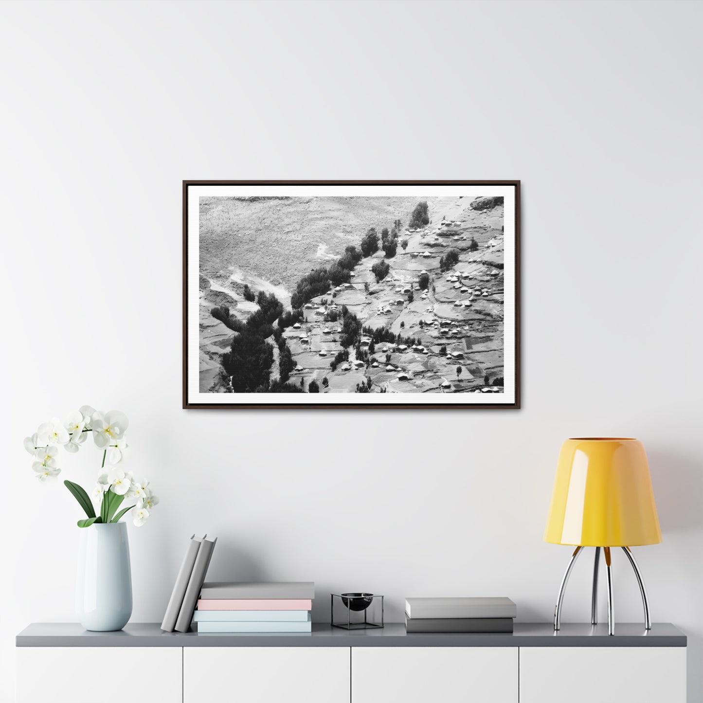 The Simien Mountain Village - Framed Canvas b&w Photography
