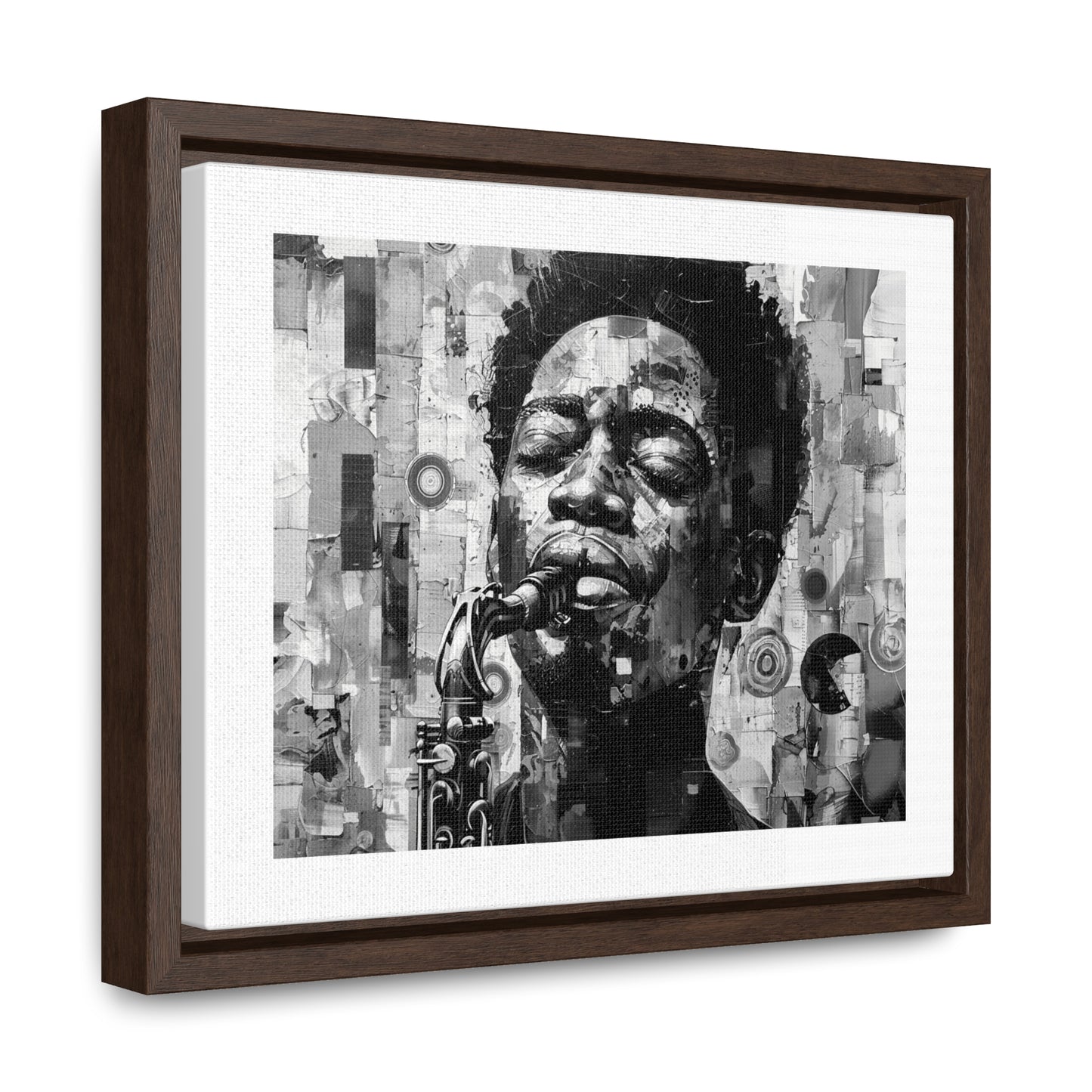 Soul of the Sax - Framed Canvas b&w Wall Art