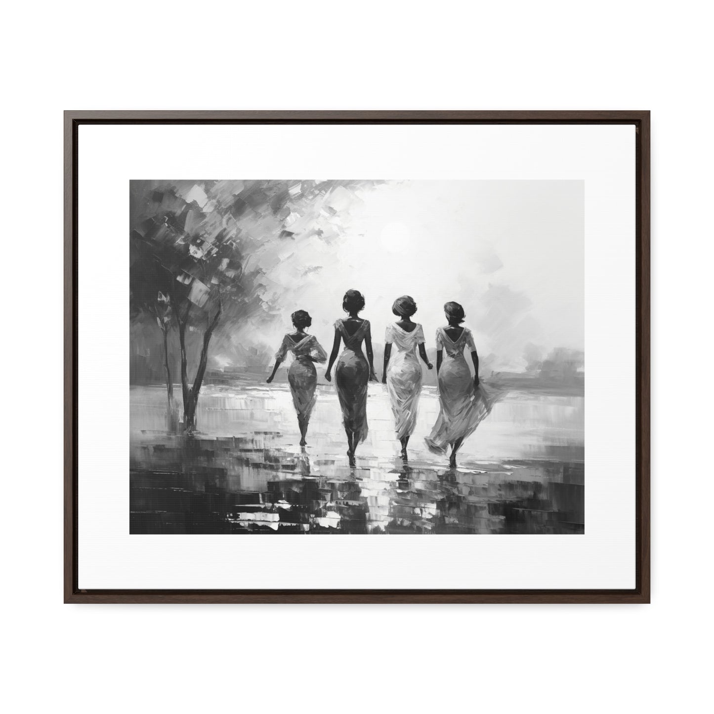 Sunlit Stroll - Framed Canvas b&w Wall Art