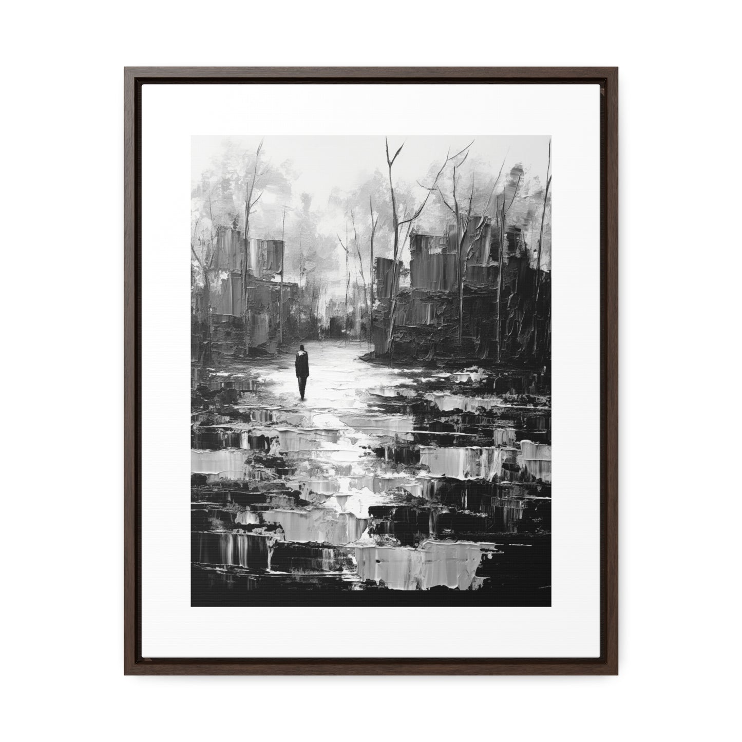 Solitude's Wisdom - Framed Canvas b&w Wall Art
