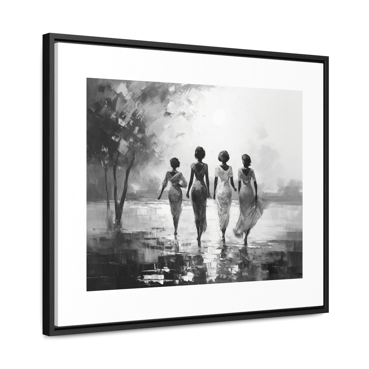 Sunlit Stroll - Framed Canvas b&w Wall Art