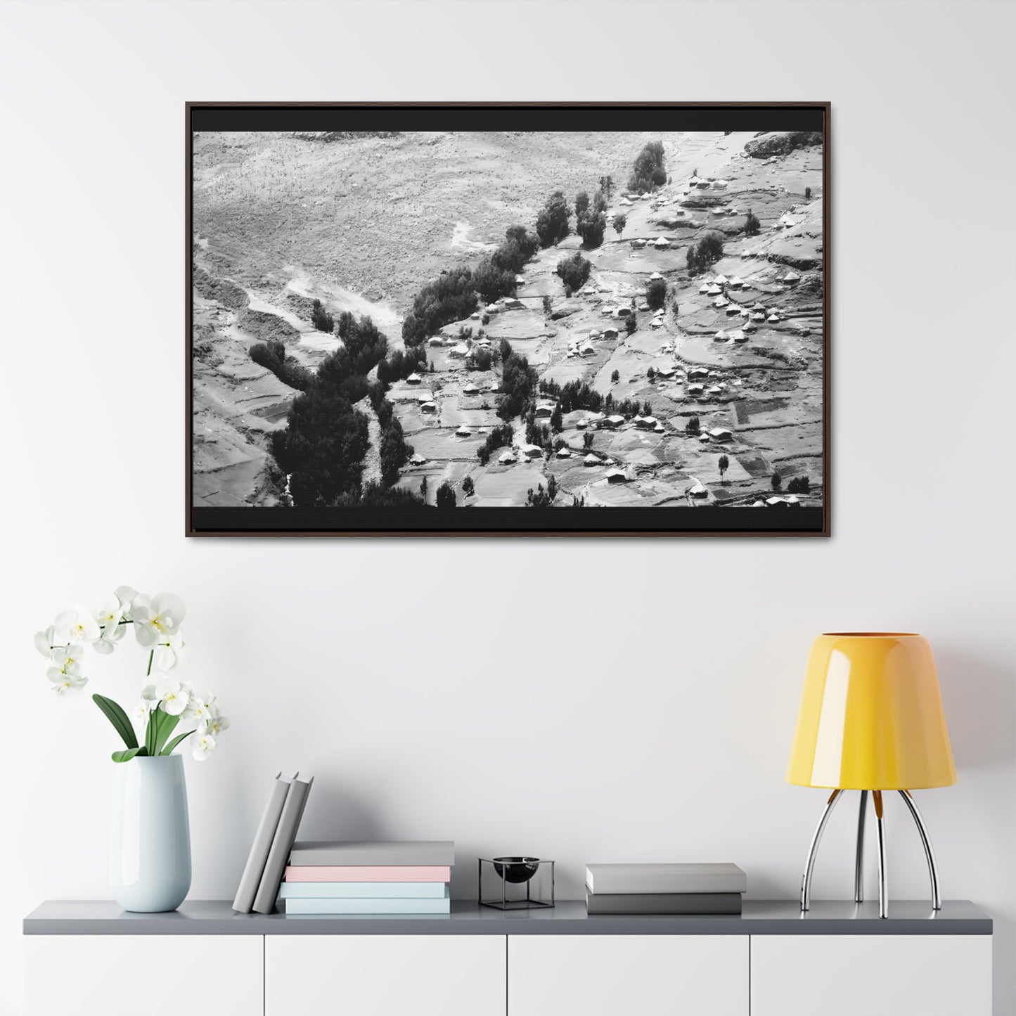 The Simien Mountain Village - Framed Canvas b&w Photography
