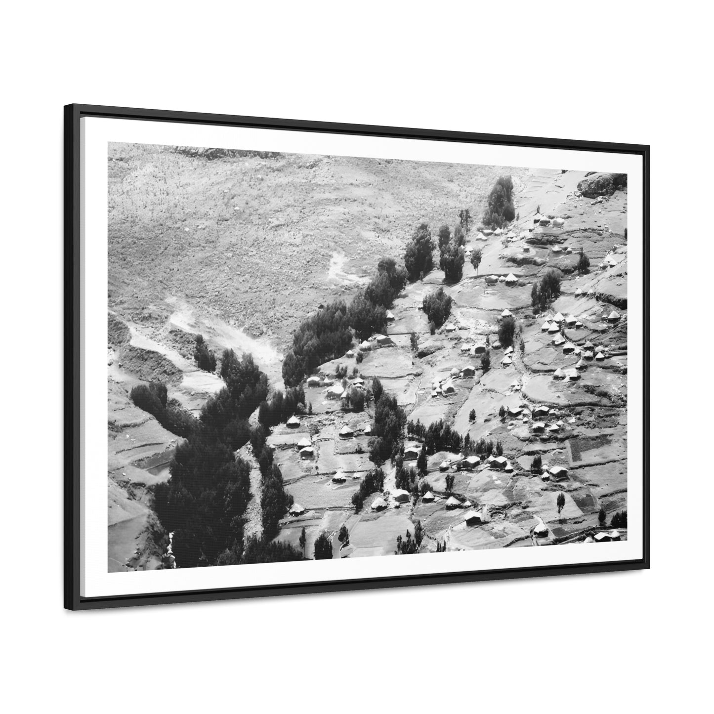 The Simien Mountain Village - Framed Canvas b&w Photography