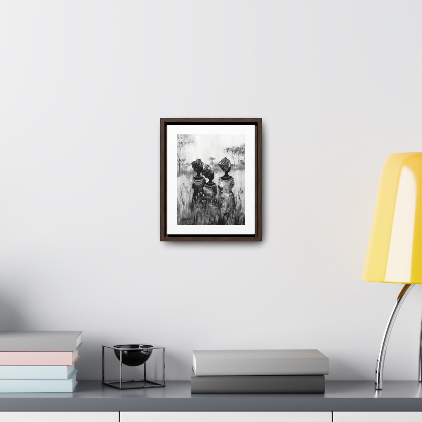 Sisters of the Savannah - Framed Canvas b&w Wall Art