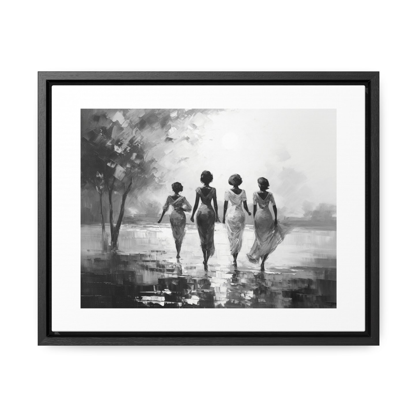 Sunlit Stroll - Framed Canvas b&w Wall Art