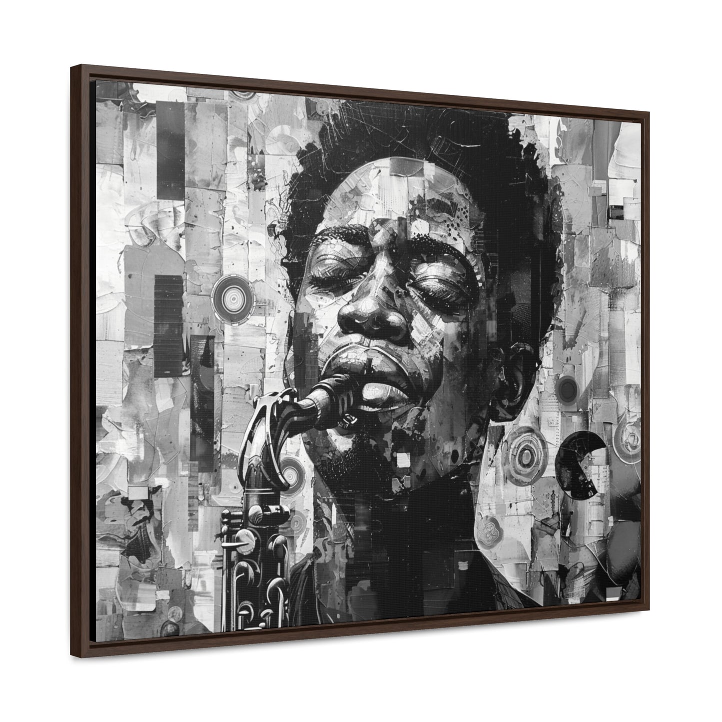 Soul of the Sax - Framed Canvas b&w Wall Art