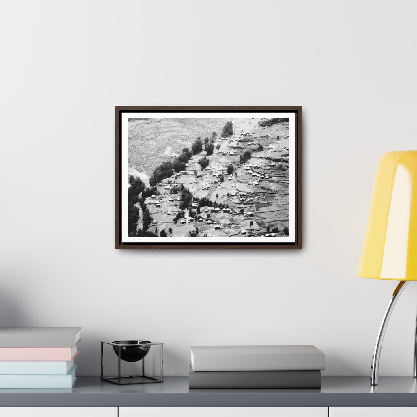 The Simien Mountain Village - Framed Canvas b&w Photography