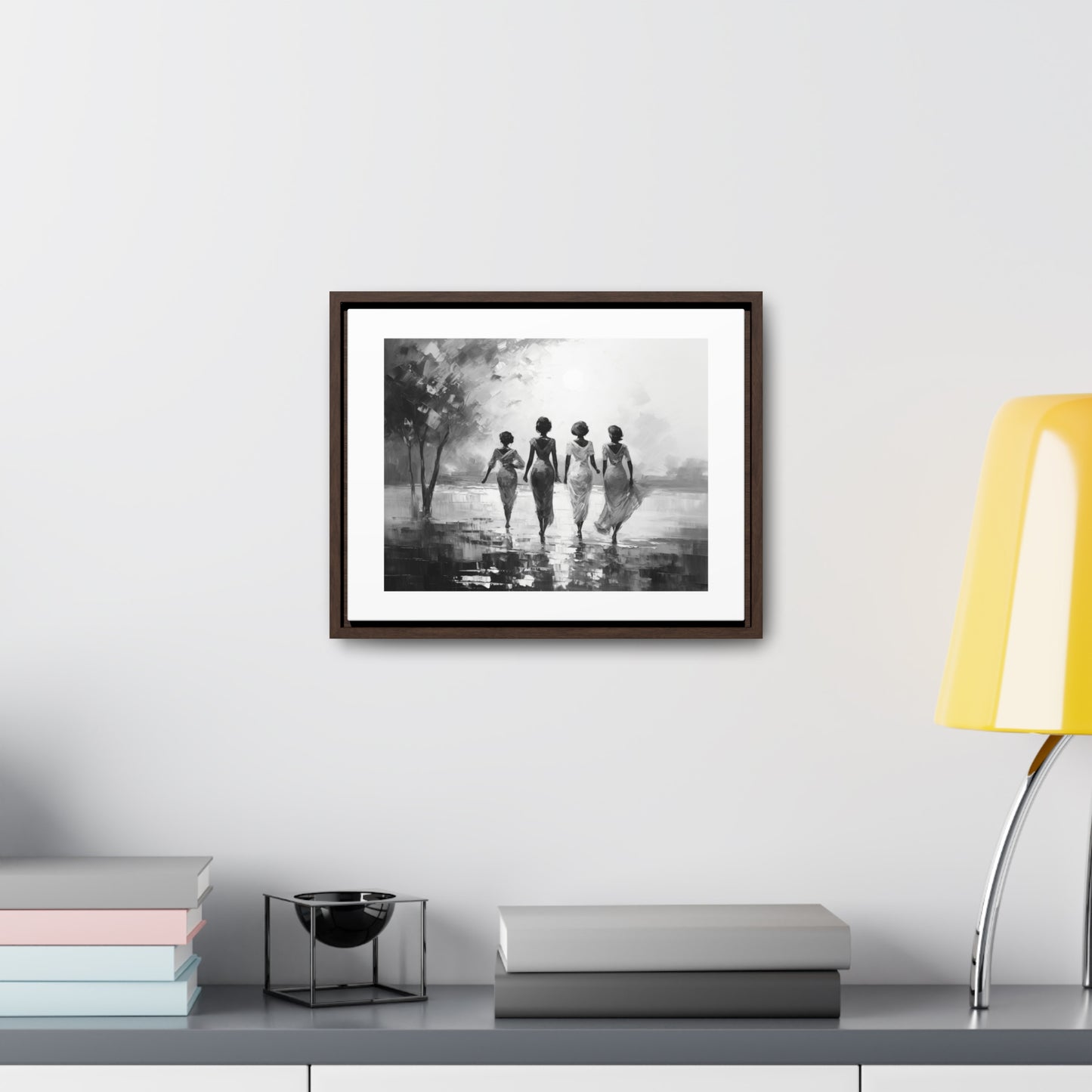 Sunlit Stroll - Framed Canvas b&w Wall Art