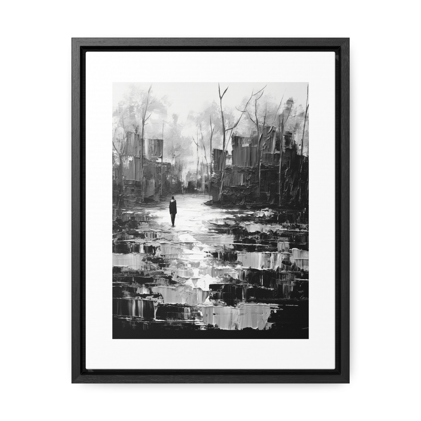 Solitude's Wisdom - Framed Canvas b&w Wall Art