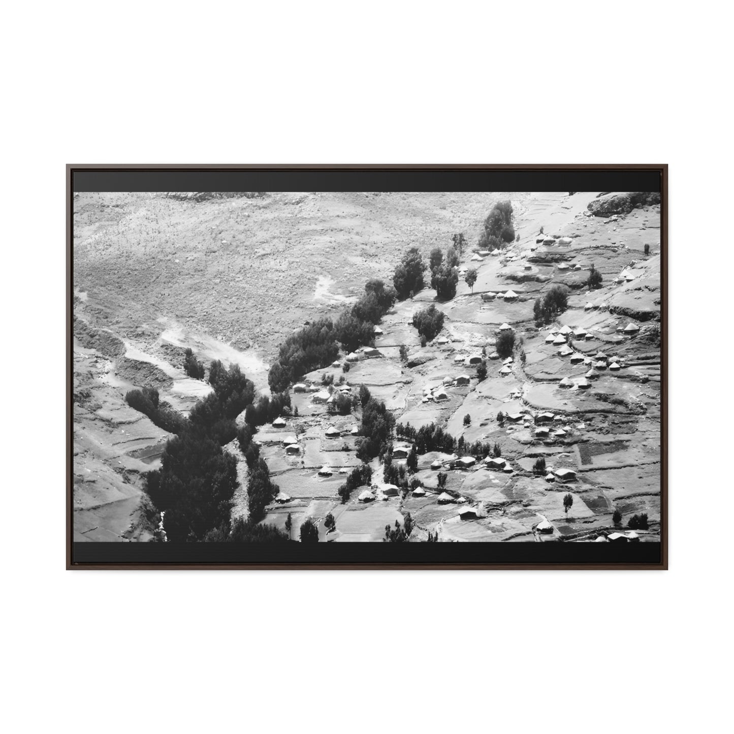 The Simien Mountain Village - Framed Canvas b&w Photography