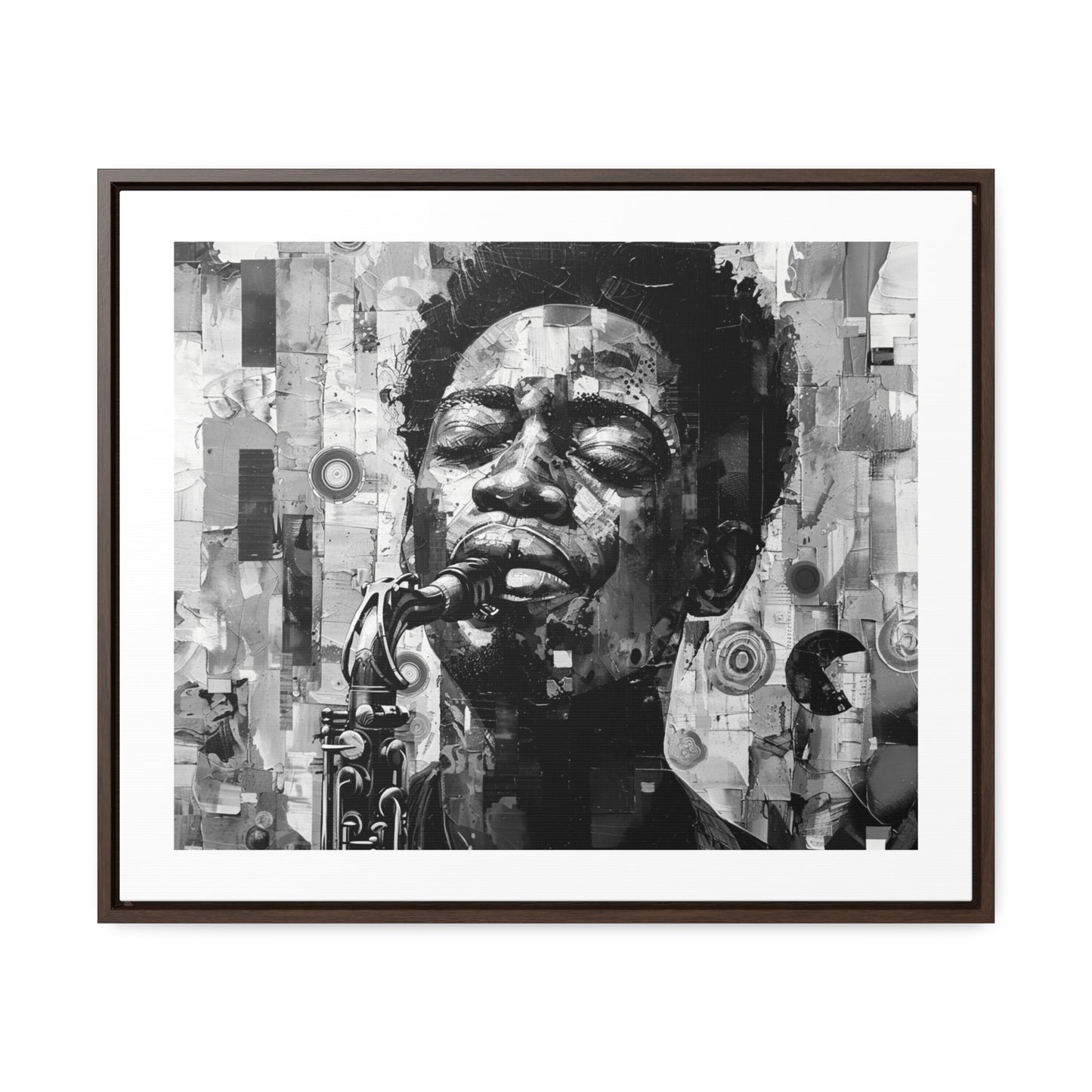 Soul of the Sax - Framed Canvas b&w Wall Art