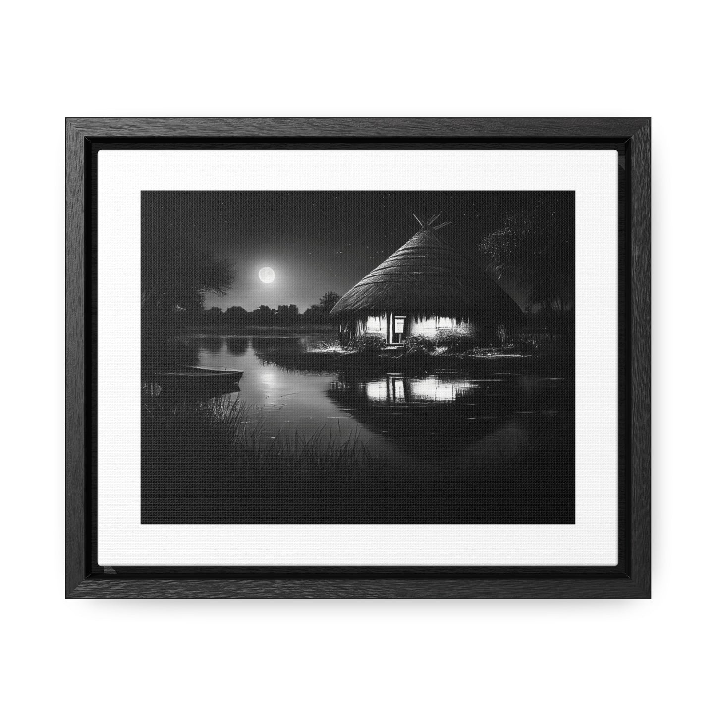 Moonlit Serenity - Framed Canvas b&w Wall Art