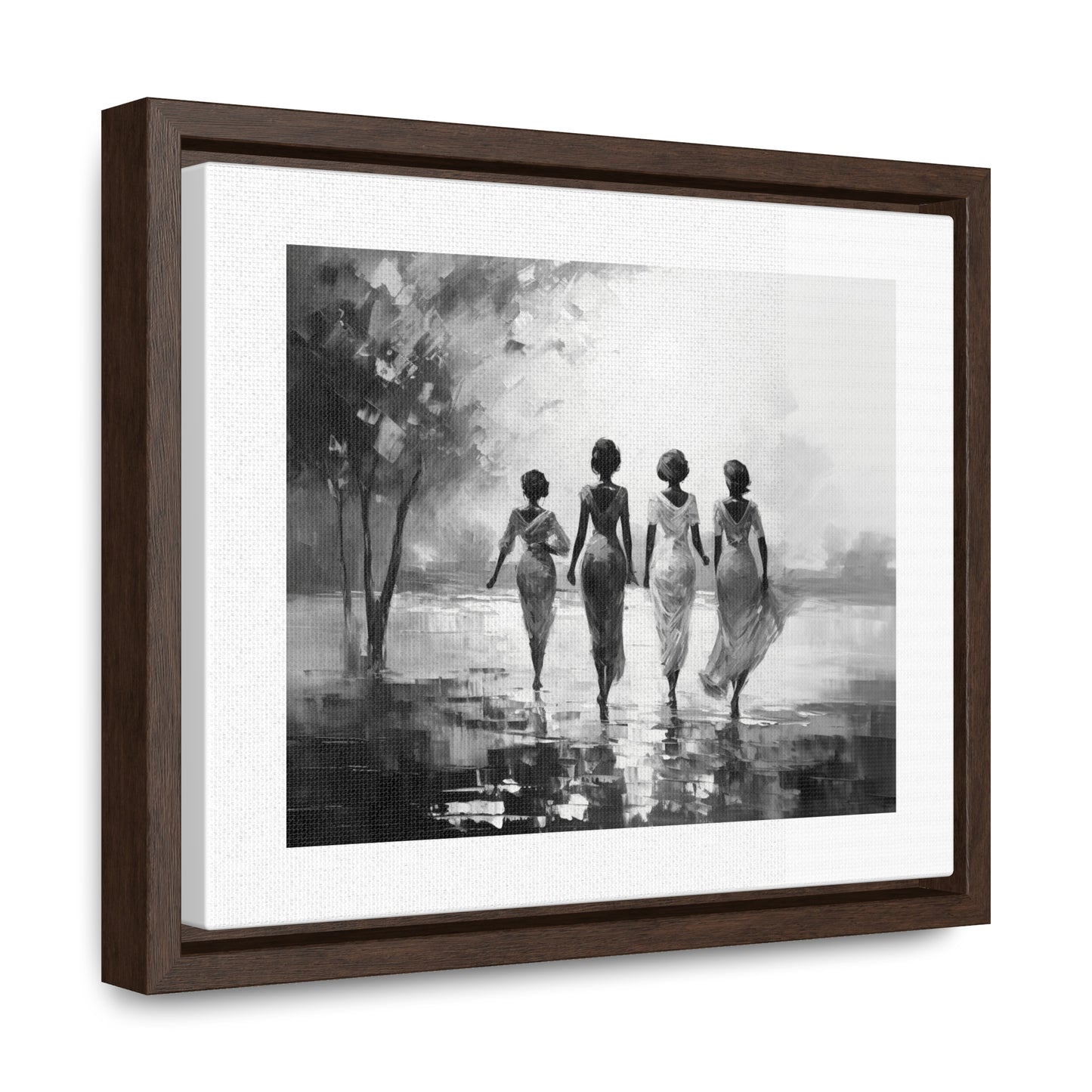 Sunlit Stroll - Framed Canvas b&w Wall Art