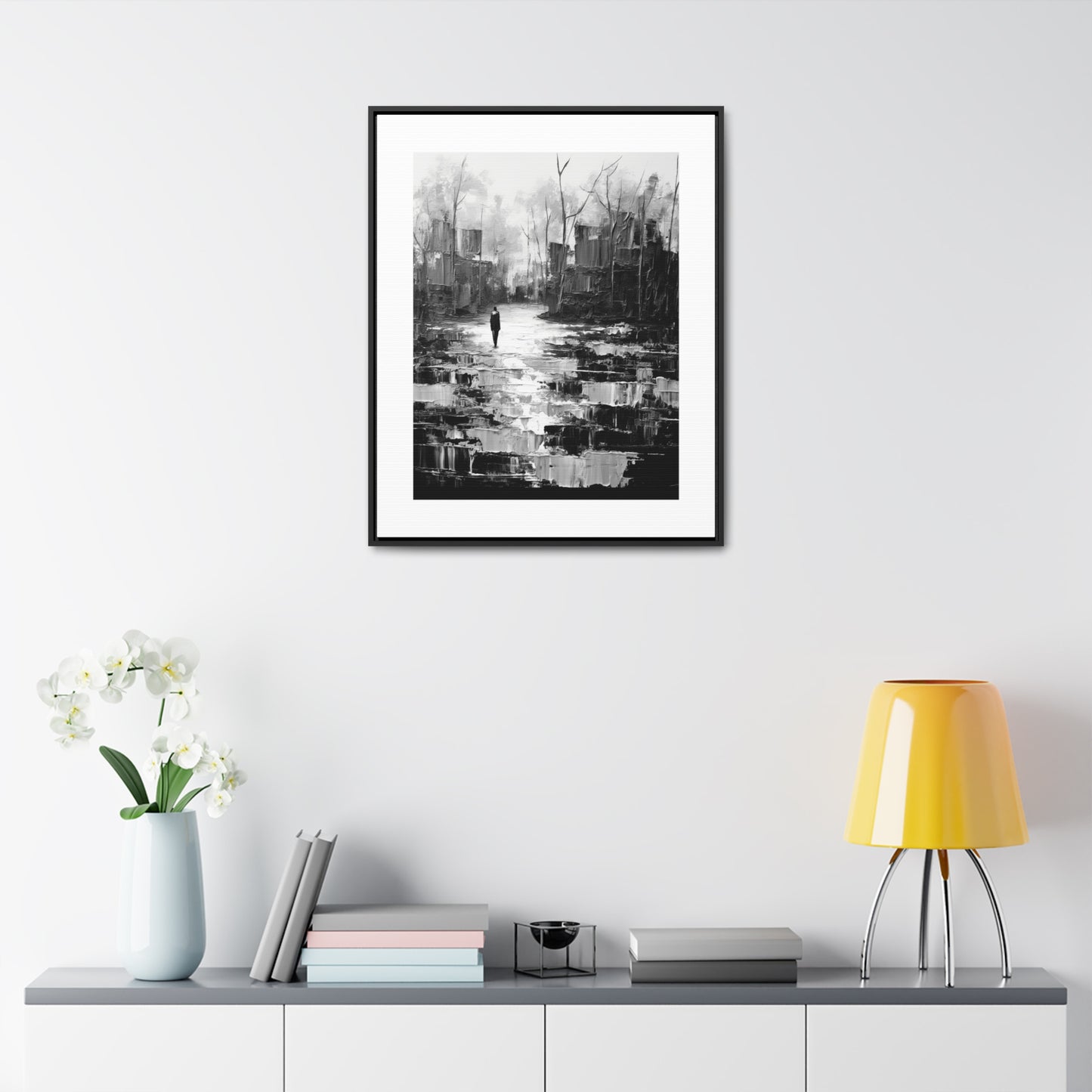 Solitude's Wisdom - Framed Canvas b&w Wall Art