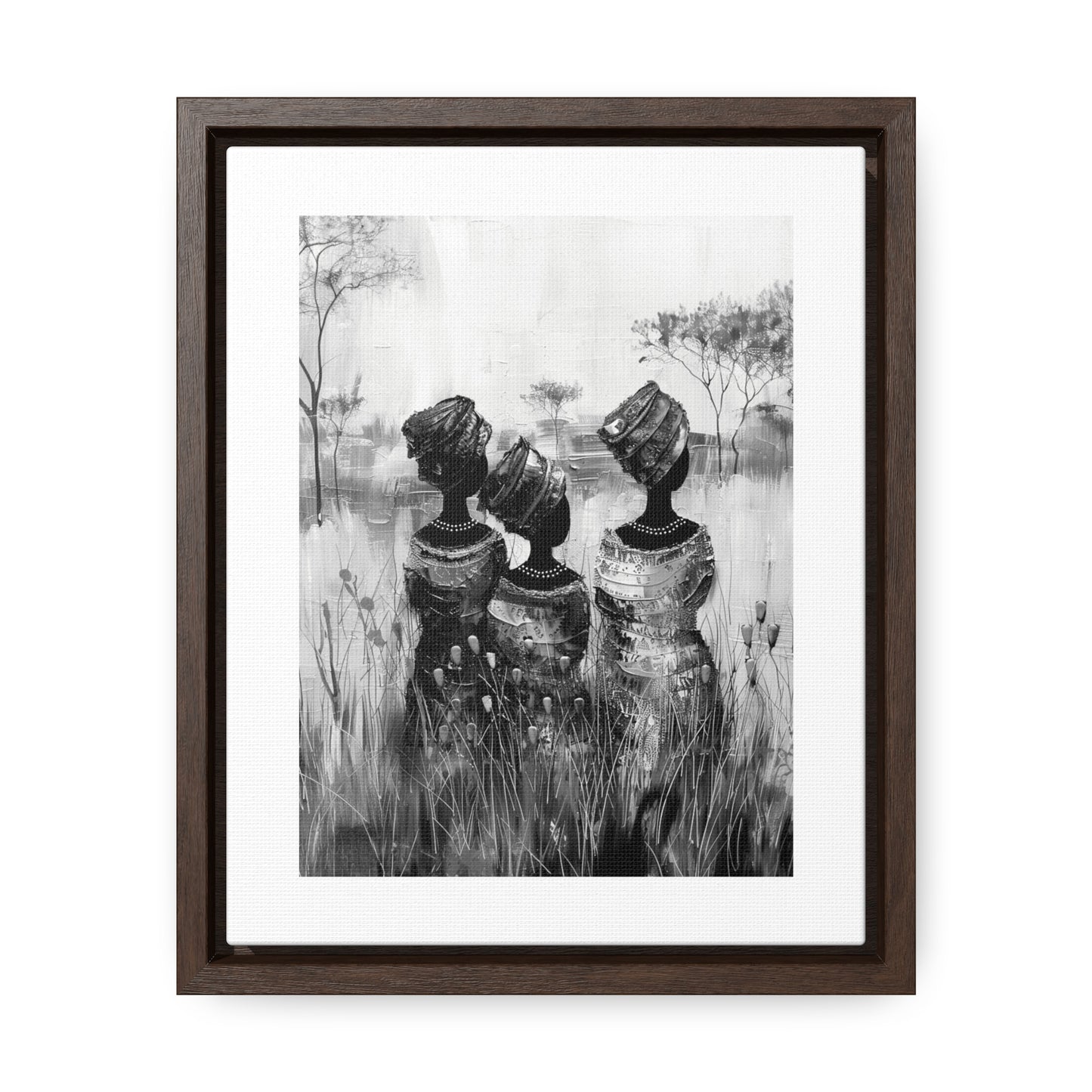 Sisters of the Savannah - Framed Canvas b&w Wall Art
