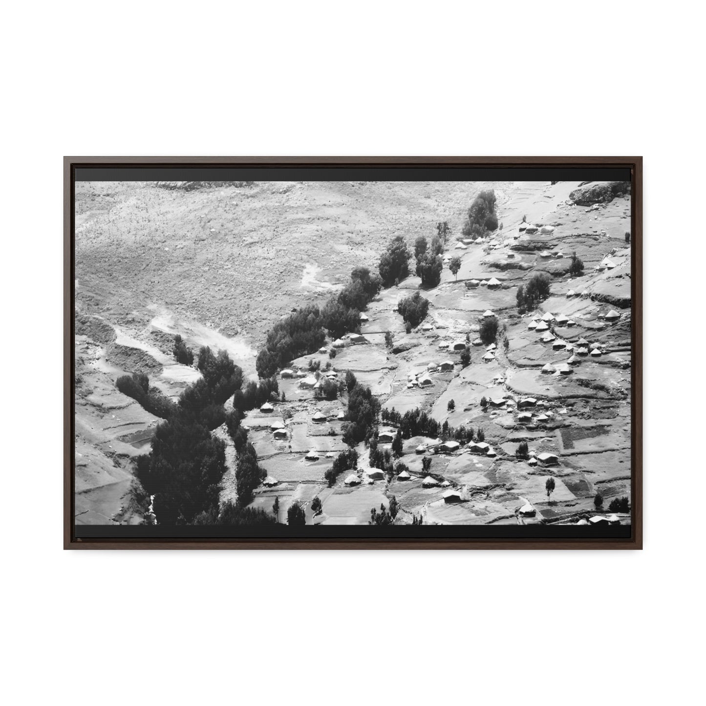 The Simien Mountain Village - Framed Canvas b&w Photography