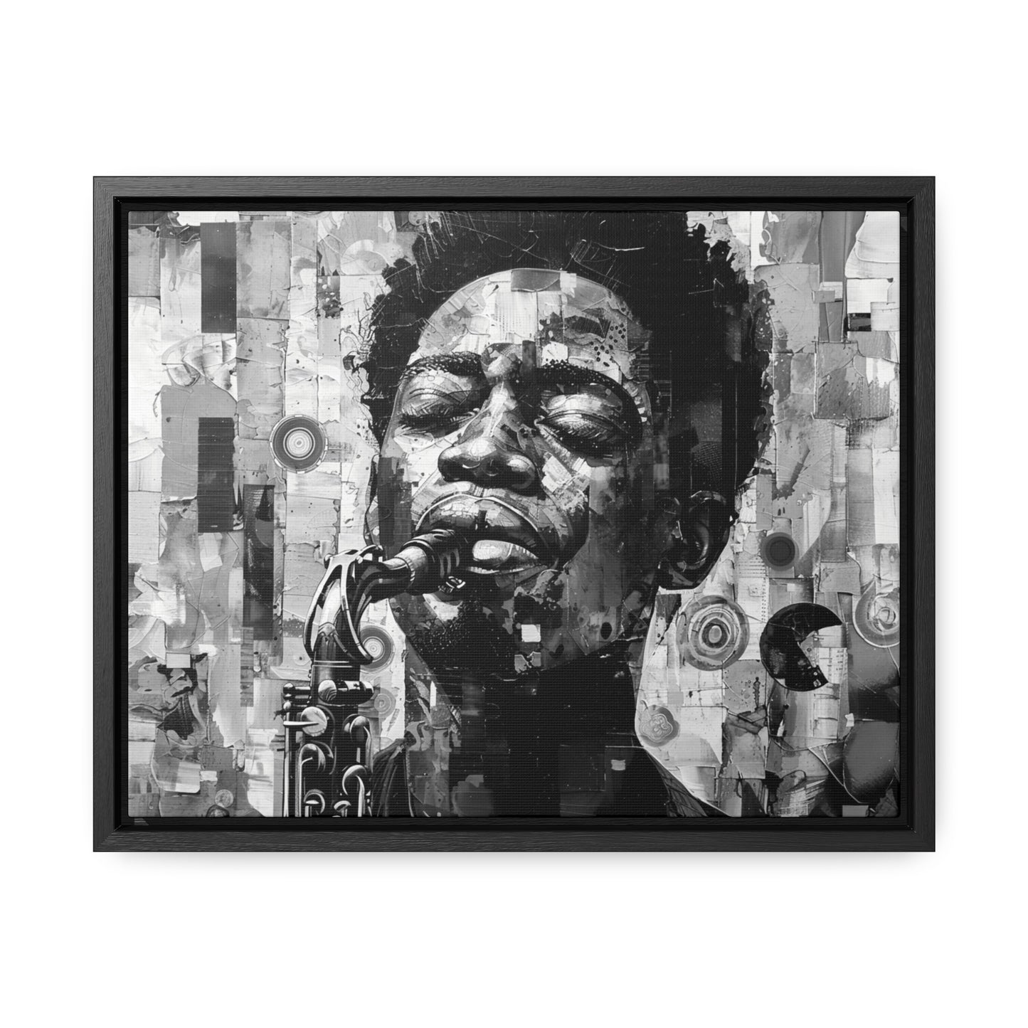 Soul of the Sax - Framed Canvas b&w Wall Art